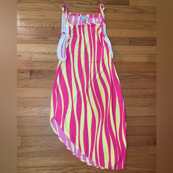 Versace Vintage 90s Asymmetrical Tiger Print MIDI Dress Pink Yellow Y2K small - Picture 3 of 10